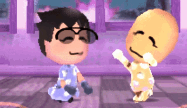 a cartoon character wearing glasses is sitting next to another character