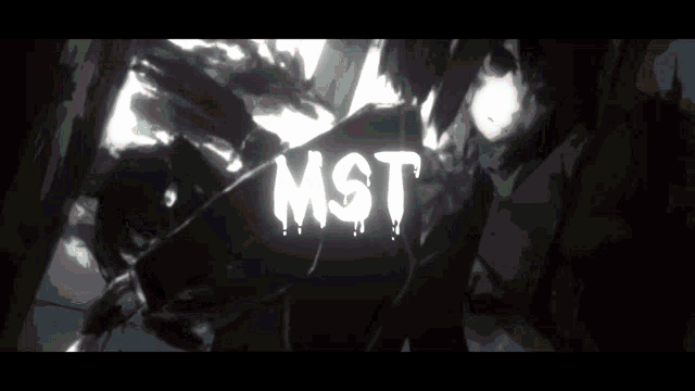 a black and white drawing of a person with the word mst on it