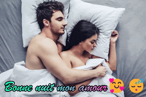a man and woman laying in bed with the words bonne nuit mon amour