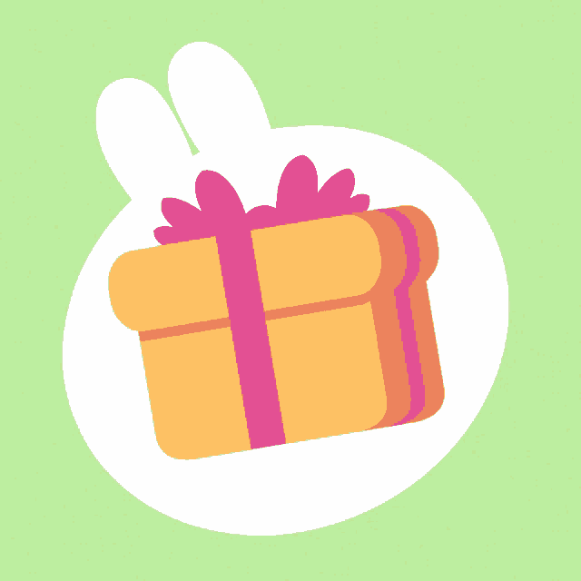 a yellow gift box with a pink ribbon and bow on a green background