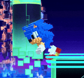 a pixelated image of sonic the hedgehog jumping