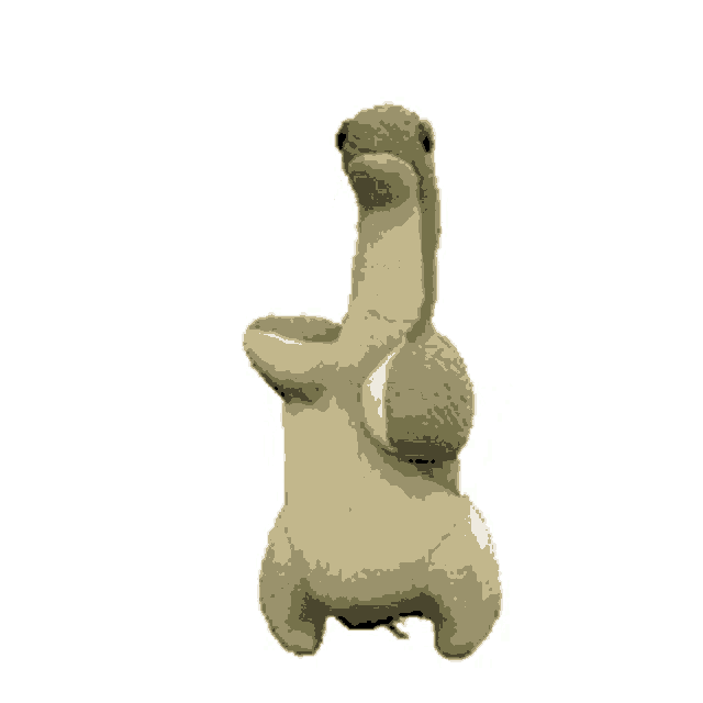 a stuffed animal with a long neck and a green head