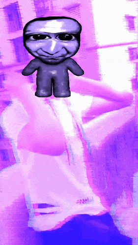 a purple and pink background with a cartoon character on top