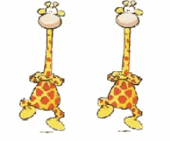 two cartoon giraffes are standing next to each other on a white background
