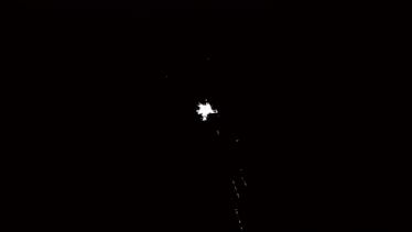 a black and white drawing of a black hole with a red ribbon coming out of it .
