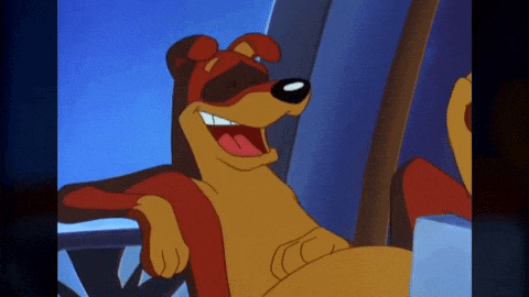 a cartoon dog is smiling with his tongue out