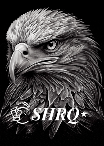 a black and white photo of an eagle with the name shiro written below it