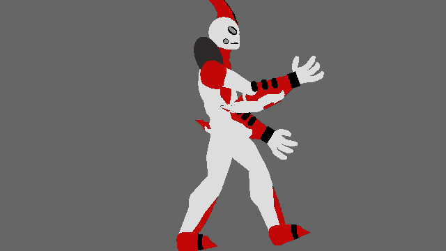 a drawing of a red and white cartoon character