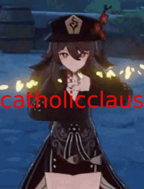 a picture of a girl with the words catholic claus written on it