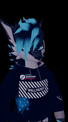 a wolf wearing a black and white striped shirt with the word wallf on it