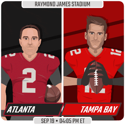 a poster for raymond james stadium showing two football players atlanta and tampa bay