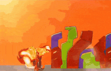 a cartoon drawing of a lion standing in front of a wall of colorful letters .