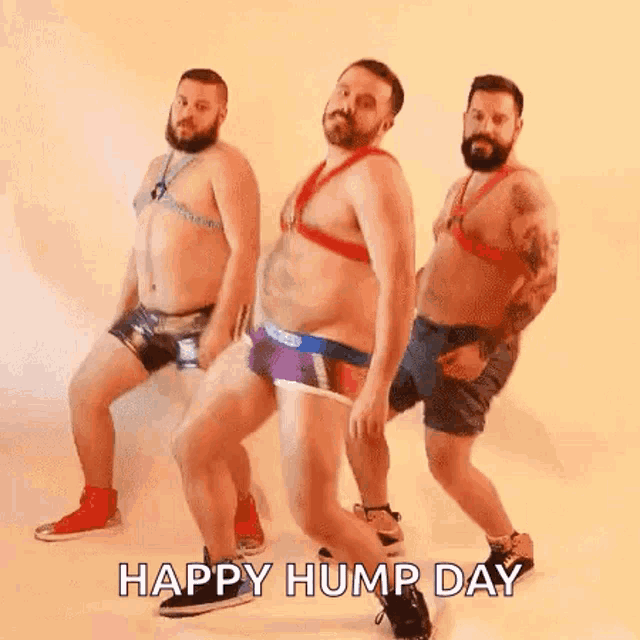 a group of men are dancing together and they are wearing underwear and harnesses .