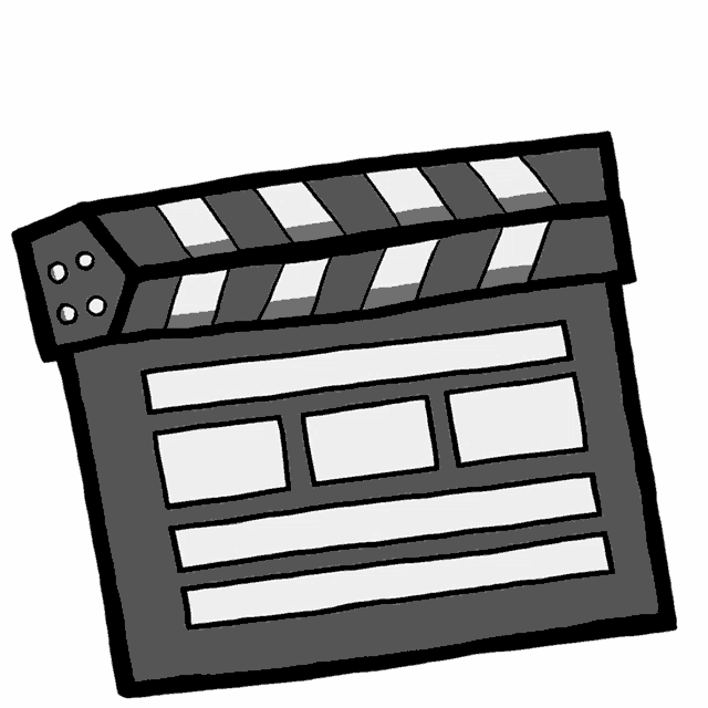 a cartoon drawing of a clapper board with a white background
