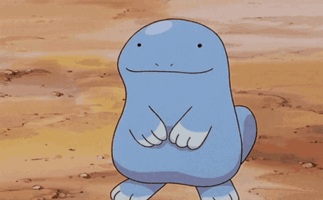 a cartoon character is standing in the dirt with a smiley face
