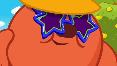 a cartoon character is wearing a hat and sunglasses