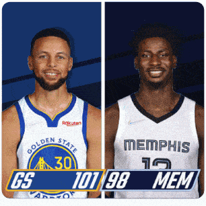 a golden state warriors player and a memphis player are shown