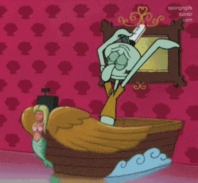 a pixelated cartoon of spongebob and a mermaid with the words spongegifs tumblr.com at the bottom