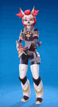 a video game character with red hair and a fox 's head