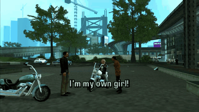a video game scene with the words i 'm my own girl on the bottom