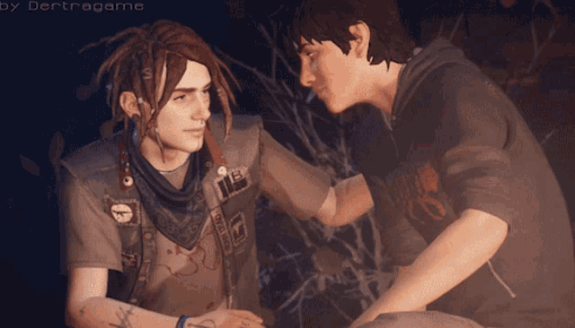 a man with dreadlocks looks at another man with dreadlocks in a video game