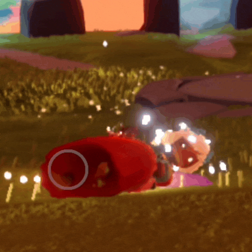 a red object with a circle around it is in a video game