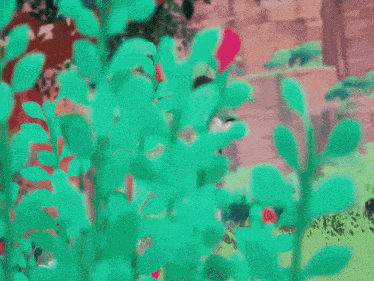 a cartoon character is standing in the grass with a sword in her hand
