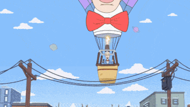 a cartoon of a man in a bow tie flying in the air