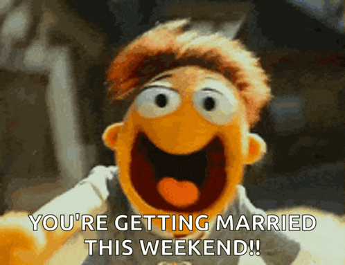 a muppet says " you 're getting married this weekend ! "