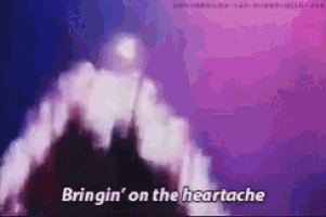 a purple and blue background with the words bringin ' on the heartache
