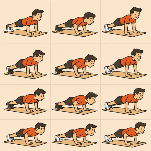 a cartoon drawing of a man doing push ups