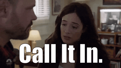 a man and woman are looking at each other with the words call it in