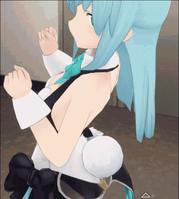 a computer generated image of a girl with blue hair and white bunny ears
