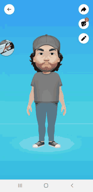 a cartoon of a man wearing a baseball cap and a gray shirt