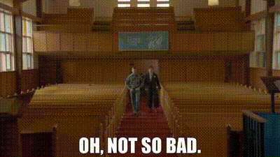 a man is giving a sermon in a church with the words oh , not so bad written on the bottom