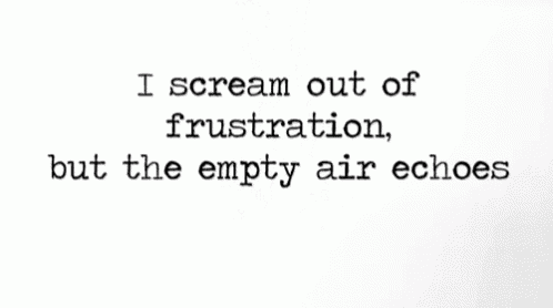 i scream out of frustration but the empy air echoes