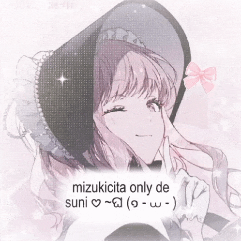 a picture of a girl with the words mizukicita only de suni written below it