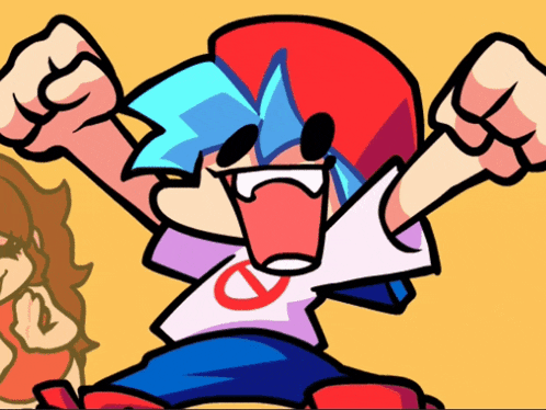 a cartoon drawing of a boy with his fist up