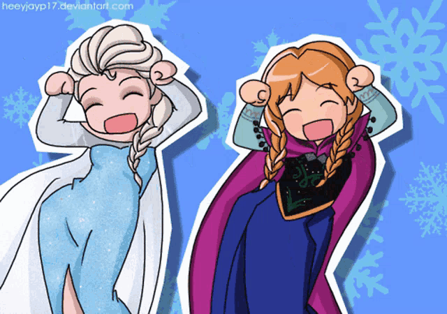 a cartoon drawing of elsa and anna with the website heeyjayp17.deviantart.com