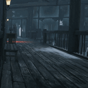 a man in a mask is running down a hallway