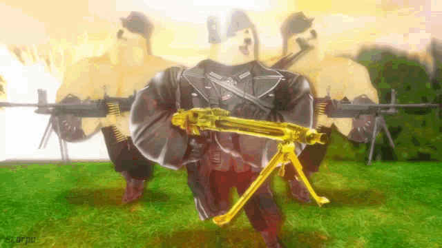 a group of soldiers are standing in the grass holding guns ..