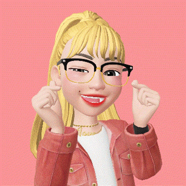 a cartoon girl wearing glasses and a necklace with the name steven