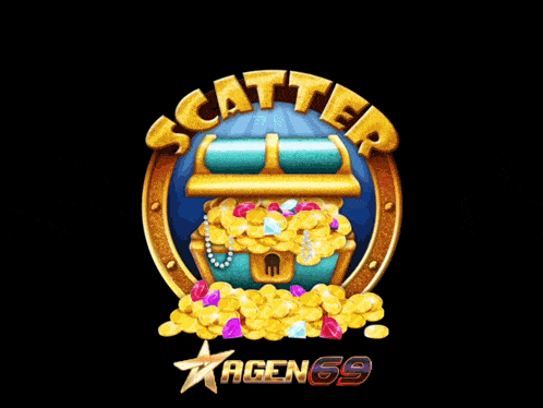a treasure chest is surrounded by gold coins and says scatter