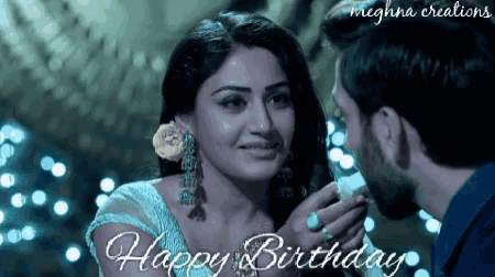a happy birthday greeting card with a woman and a man