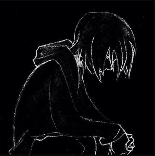 a black and white drawing of a boy with a hoodie on .