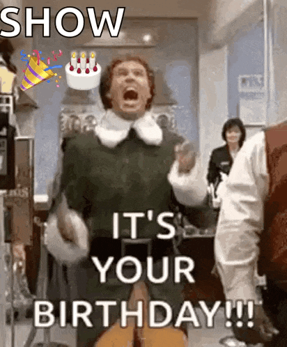 a man in a green sweater is holding a birthday cake and screaming .