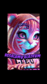 a picture of a cat with the words assalamu'alaikum written on it