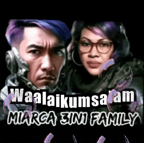 a man and a woman are standing next to each other with the words waalaikumsalam written on the bottom