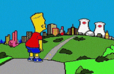 bart simpson is standing on a hill looking at the city