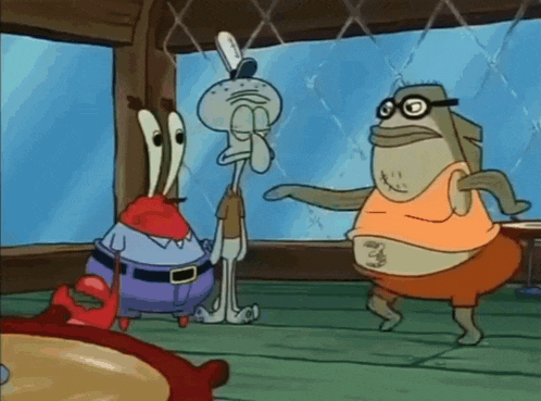 a group of cartoon characters from spongebob squarepants are dancing